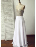 Ivory Beaded Chiffon Long Prom Dress